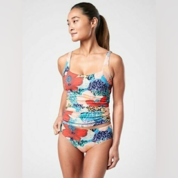 NWT! Athleta Bora Bora Print Square Neck Bra Cup Tankini -Size 34B/C 🩵 - Picture 2 of 6